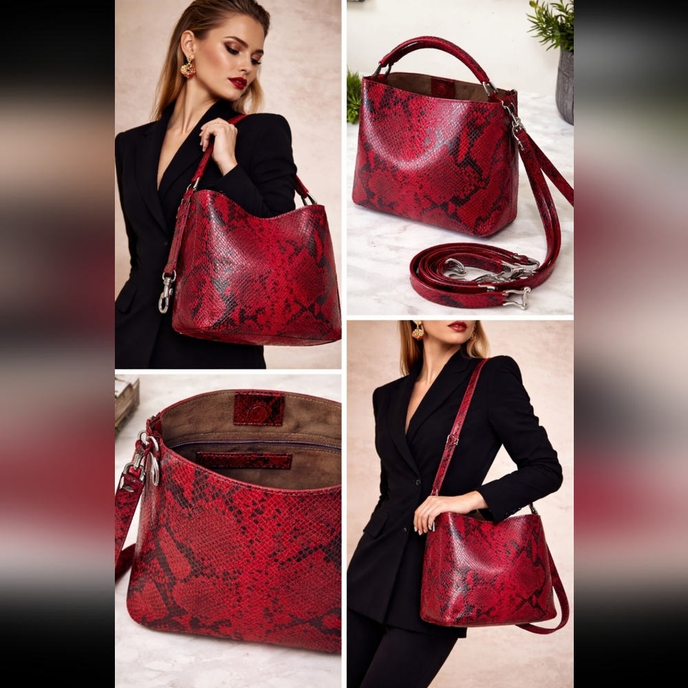 Dries Van Noten Vermilion Python Embossed Leather Hobo Bag- Runway Piece - Picture 15 of 15